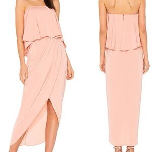 Shona Joy Peach Strapless Frill Maxi Dress w Tulip Hem Revolve Wedding Guest